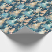 Blauwe en witte bomen moderne kerst cadeaupapier (Hoek)