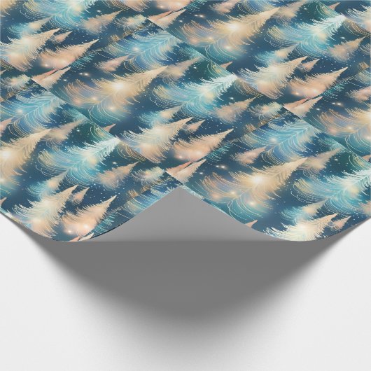 Blauwe en witte bomen moderne kerst cadeaupapier (Hoek)