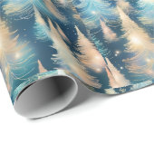 Blauwe en witte bomen moderne kerst cadeaupapier (Rol Hoek)