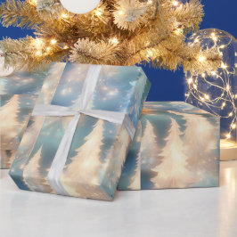 Blauwe en witte bomen moderne kerst cadeaupapier