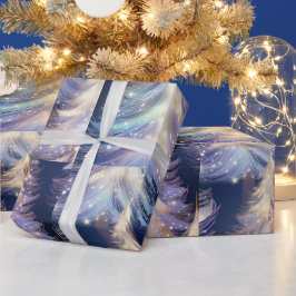 Blauwe en witte bomen moderne kerst cadeaupapier