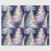 Blauwe en witte bomen moderne kerst cadeaupapier (Vlak)