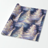 Blauwe en witte bomen moderne kerst cadeaupapier (Uitgerold)