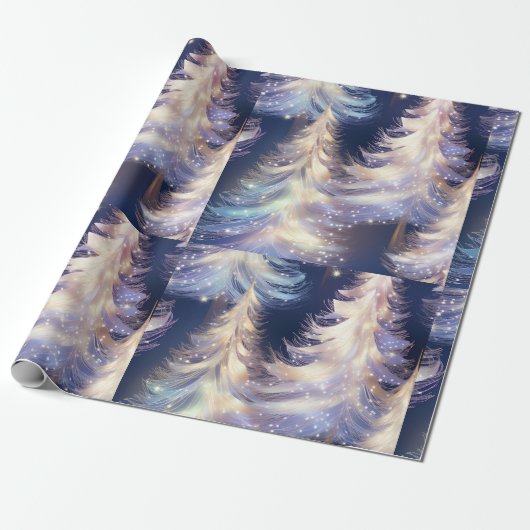 Blauwe en witte bomen moderne kerst cadeaupapier (Uitgerold)