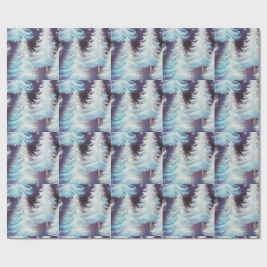 Blauwe en witte bomen moderne kerst cadeaupapier (Vlak)