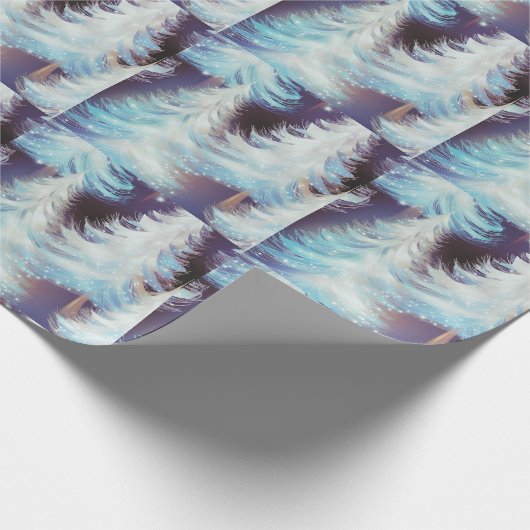 Blauwe en witte bomen moderne kerst cadeaupapier (Hoek)