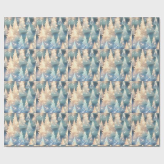 Blauwe en witte bomen moderne kerst cadeaupapier (Vlak)