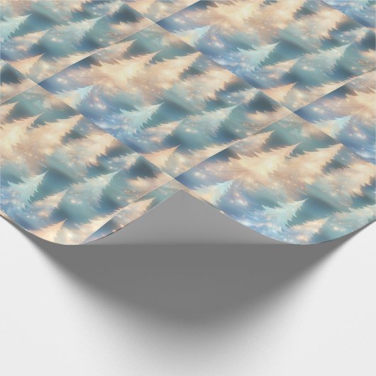 Blauwe en witte bomen moderne kerst cadeaupapier (Hoek)