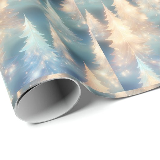 Blauwe en witte bomen moderne kerst cadeaupapier (Rol Hoek)