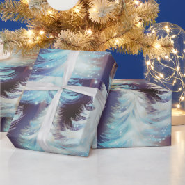 Blauwe en witte bomen moderne kerst cadeaupapier