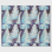 Blauwe en witte bomen moderne kerst cadeaupapier (Vlak)