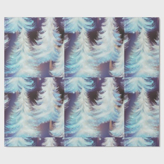Blauwe en witte bomen moderne kerst cadeaupapier (Vlak)