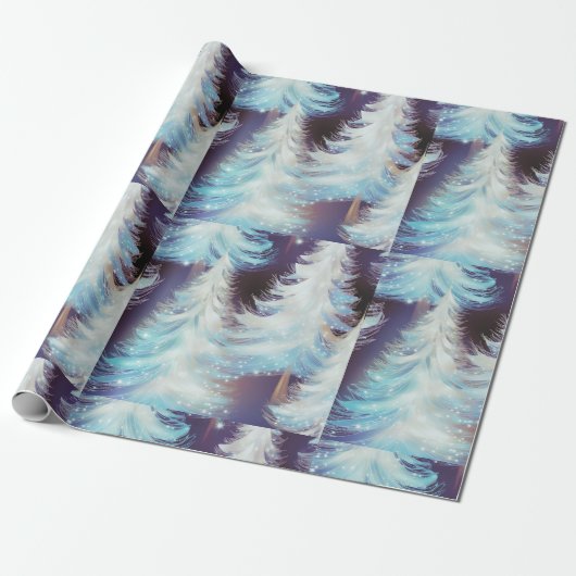 Blauwe en witte bomen moderne kerst cadeaupapier (Uitgerold)