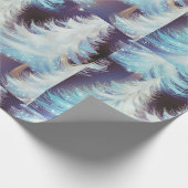 Blauwe en witte bomen moderne kerst cadeaupapier (Hoek)