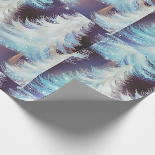 Blauwe en witte bomen moderne kerst cadeaupapier (Hoek)