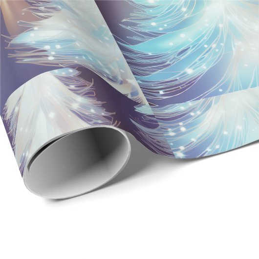 Blauwe en witte bomen moderne kerst cadeaupapier (Rol Hoek)