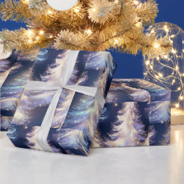 Blauwe en witte bomen moderne kerst cadeaupapier