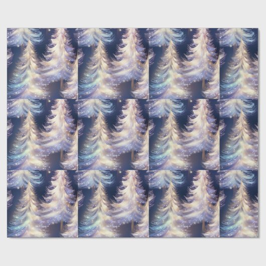 Blauwe en witte bomen moderne kerst cadeaupapier (Vlak)