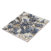 Blauwe en witte boom sculptuur, blauwe bloemen tegeltje (Zijkant)