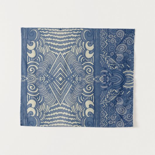 Blauwe en witte bosbouw wandkleed (Voorkant (horizontaal))