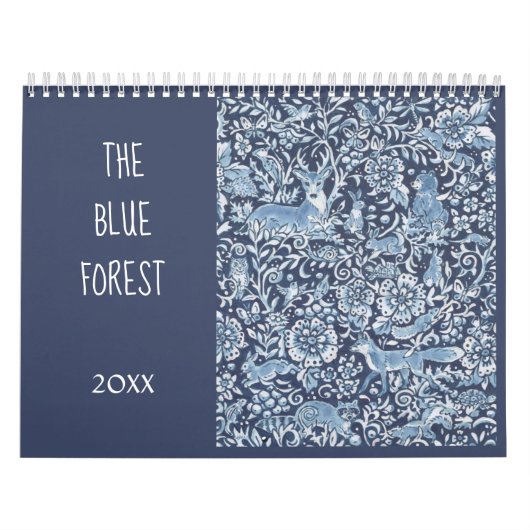 Blauwe en witte bosdieren Bossen Floral Delft Kalender (Hoes)