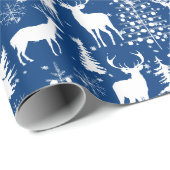 Blauwe en witte bosrijke rendieren cadeaupapier (Rol Hoek)