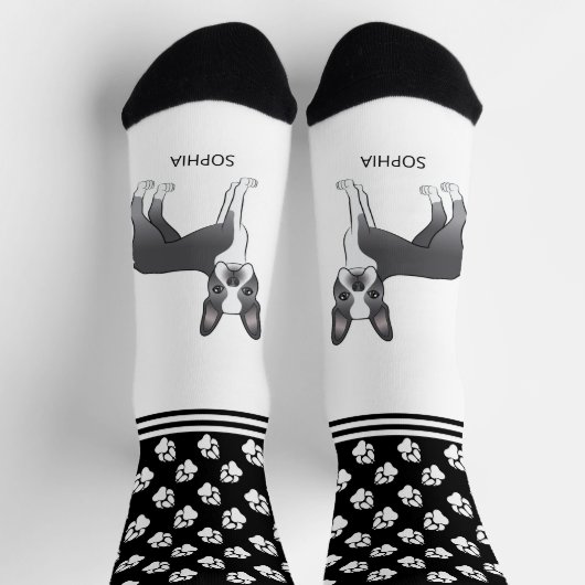 Blauwe En Witte Boston Terrier Met Naam En Poten Sokken (Top)