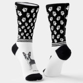Blauwe En Witte Boston Terrier Met Naam En Poten Sokken (Gebogen)