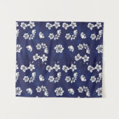Blauwe en witte botanische bloemen wandkleed (Voorkant (horizontaal))