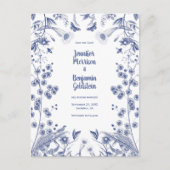 Blauwe en witte botanische tuin Sla de datumadvert Briefkaart (Voorkant)