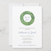 Blauwe en witte bruiloft Boxwood Engagement Party Kaart (Voorkant)