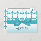 Blauwe en witte bruiloft RSVP kaartje (Voorkant / Achterkant)