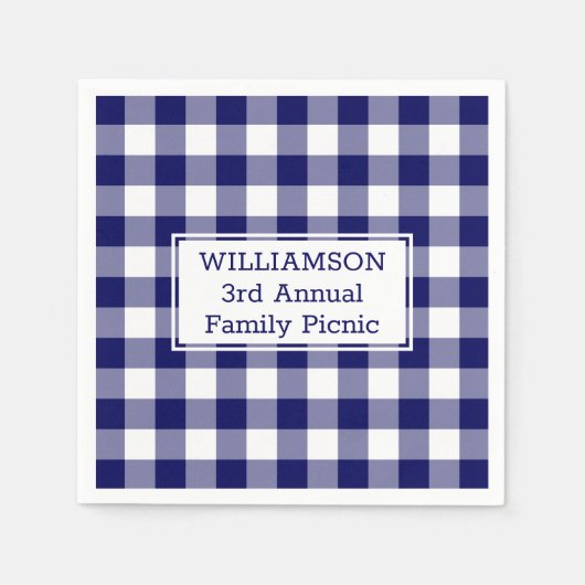 Blauwe en witte Buffalo Check Name Family Picnic Servet (Voorkant)