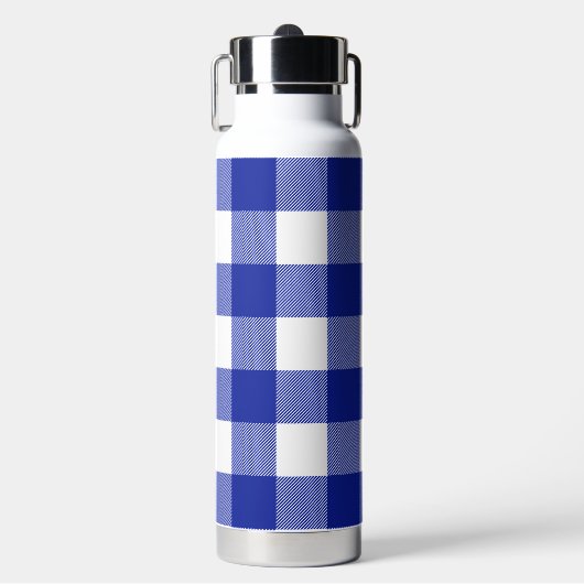 Blauwe en Witte Buffel Plaid Waterfles (Voorkant)
