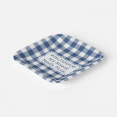 Blauwe en witte buffelbak picknick papieren bordje (Gebogen)