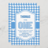 Blauwe en witte buffels van de eerste verjaardag kaart (Voorkant / Achterkant)