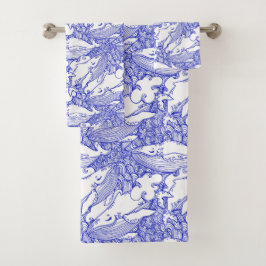 Blauwe en witte bultrug bad handdoek