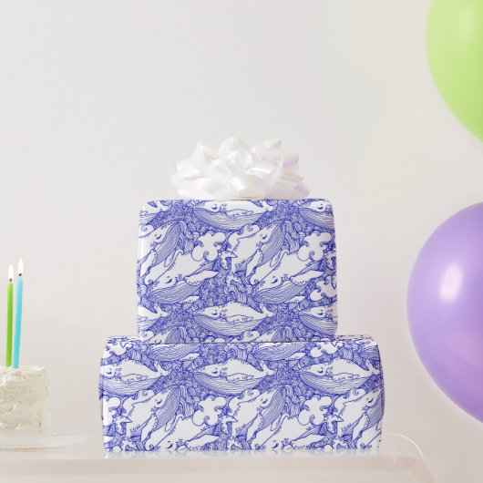 Blauwe en witte bultrug cadeaupapier (Feestgeschenken)