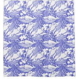 Blauwe en witte bultrug douchegordijn