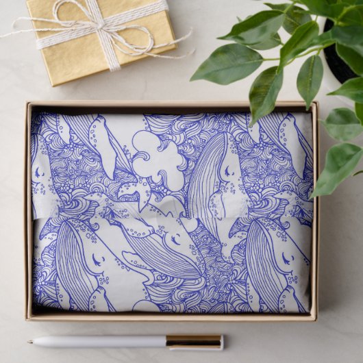 Blauwe en witte bultrug tissuepapier (Geschenk)