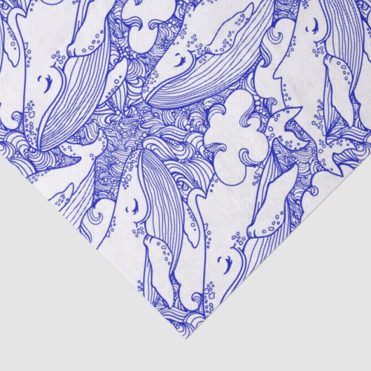 Blauwe en witte bultrug tissuepapier (Detail)