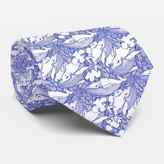 Blauwe En Witte Bultrugwalvis Stropdas (Opgerold)
