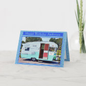 Blauwe en witte  Camper Happy Birthday Kaart (Voorkant)