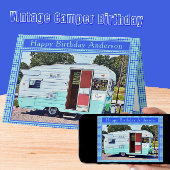 Blauwe en witte  Camper Happy Birthday Kaart