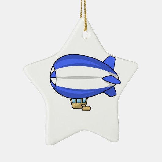 Blauwe en witte Cartoon Blimp Keramisch Ornament (Rechts)