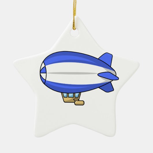 Blauwe en witte Cartoon Blimp Keramisch Ornament (Voorkant)