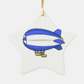 Blauwe en witte Cartoon Blimp Keramisch Ornament (Achterkant)