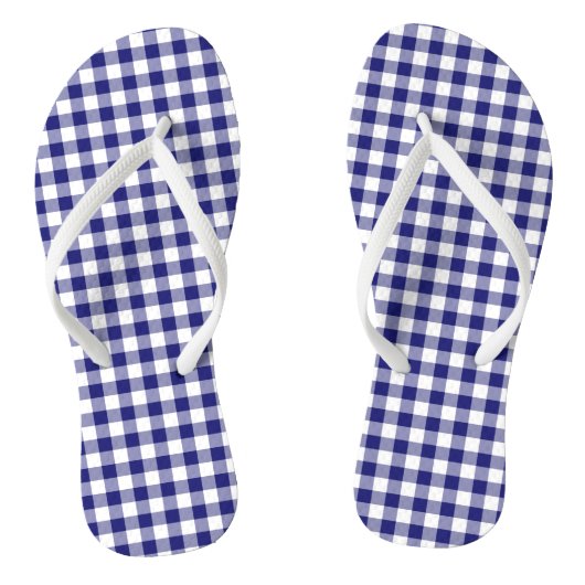 Blauwe en witte cheques in het gingham-patroon teenslippers (Voetbed)