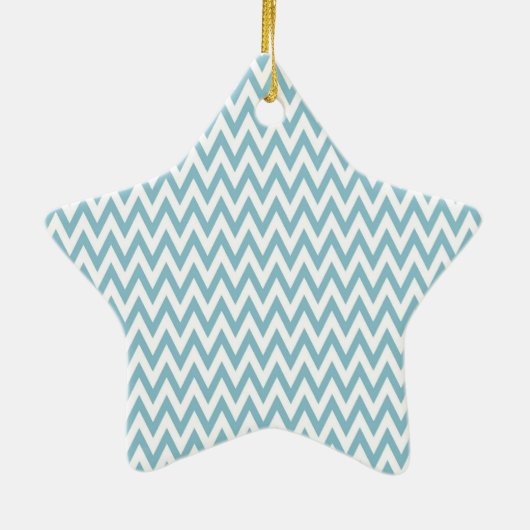 Blauwe en witte Chevron Keramisch Ornament (Achterkant)