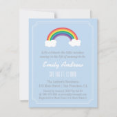 Blauwe en witte Chevron, regenboogBaby shower Kaart (Voorkant)